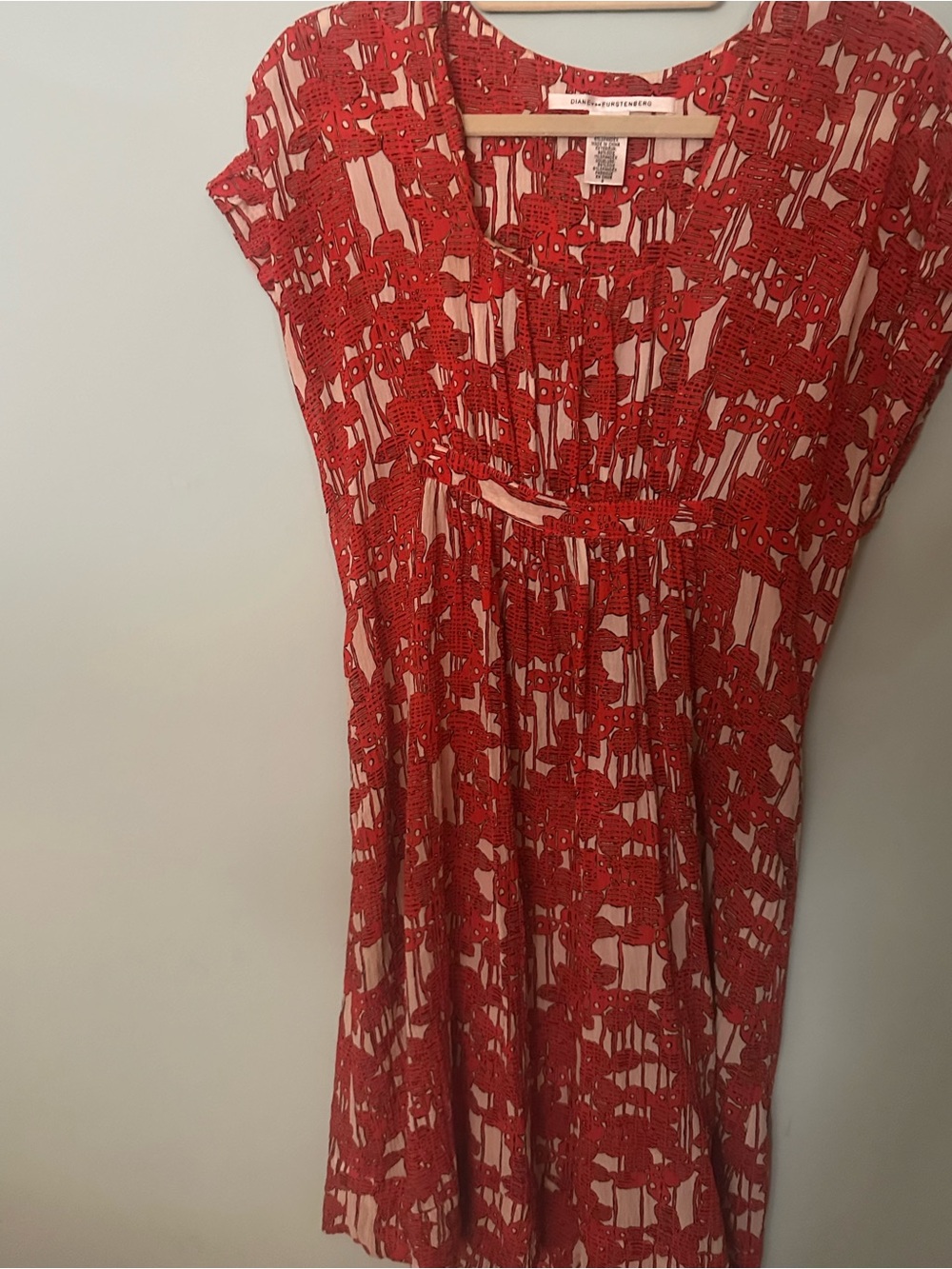 Diane Von Furstenberg Red and Cream Printed Midi Dress